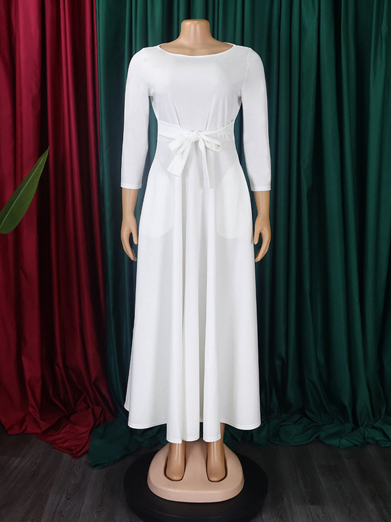 Elegant Round Neck Bandage Casual A Line Dress