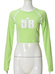 Casual Round Neck Star Number Graphic Crop T shirt
