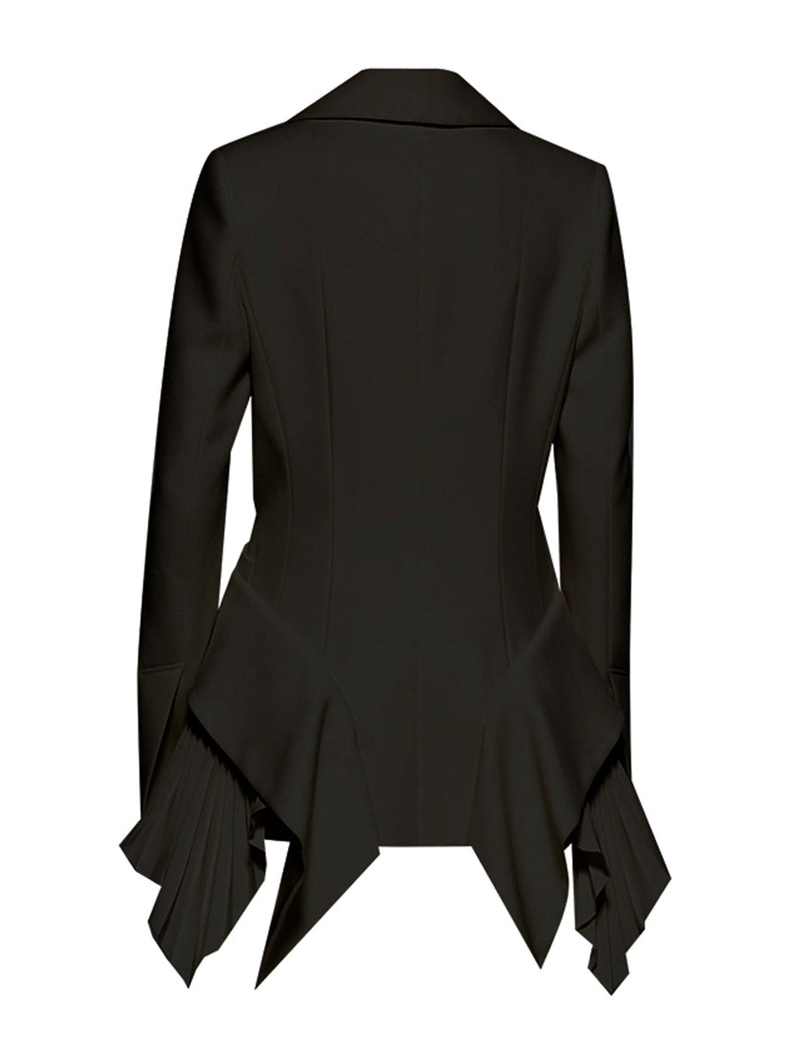 Classy Shawl Collar Cinched Waist Pleated Ruffle Blazer