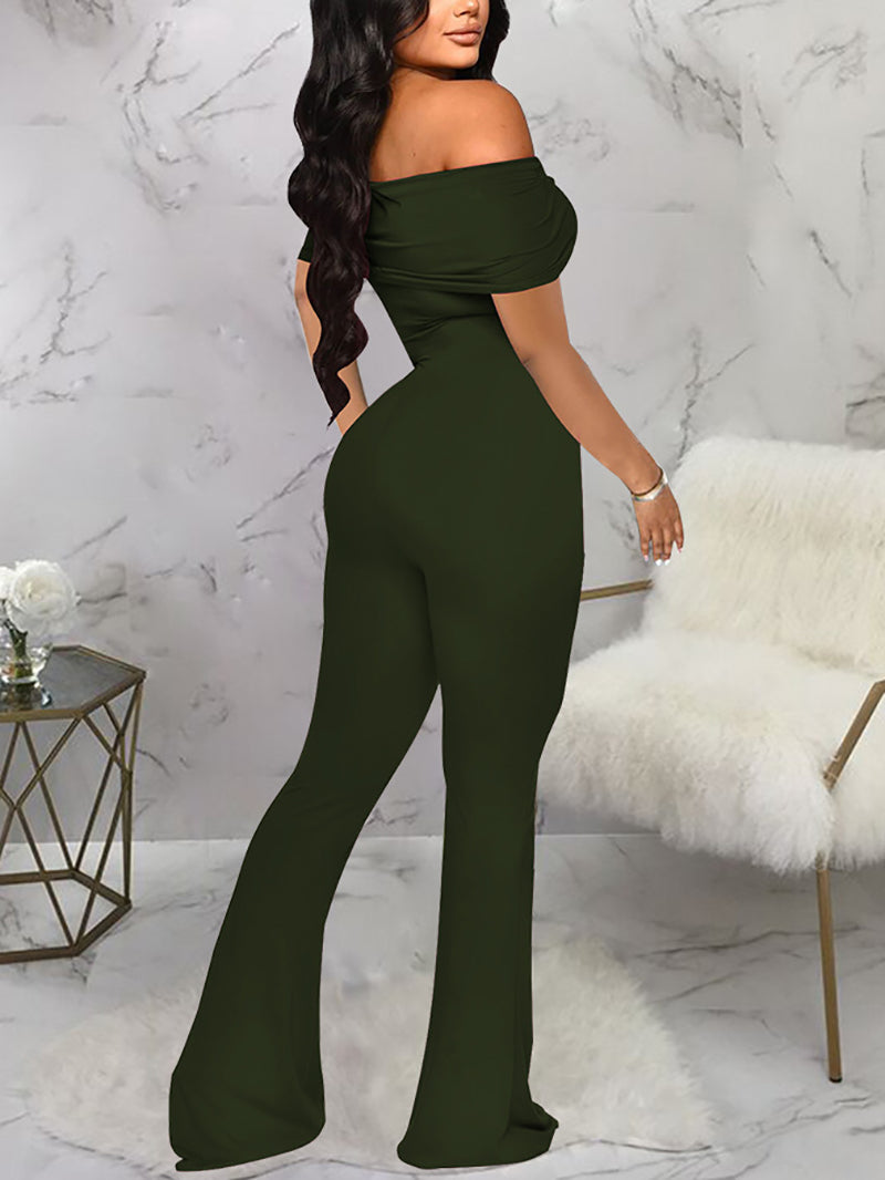 Sexy Solid color Off Shoulder Jumpsuit