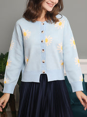 Fashion Round Collar Embroidered  Button Cardigan