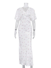 Casual V Neck Half Sleeve Print Maxi Dress