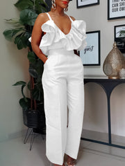 Suspenders Ruffles Tops High Waist Pants Set