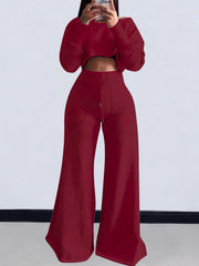 Casual Crop Top And Wide Leg Pants Two Piece Set