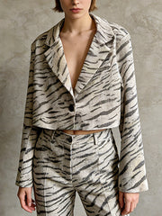 Fashion Leopard Print Cropped Blazer Top