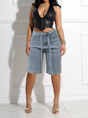 Fashion Rhinestone Embellishment Denim Shorts