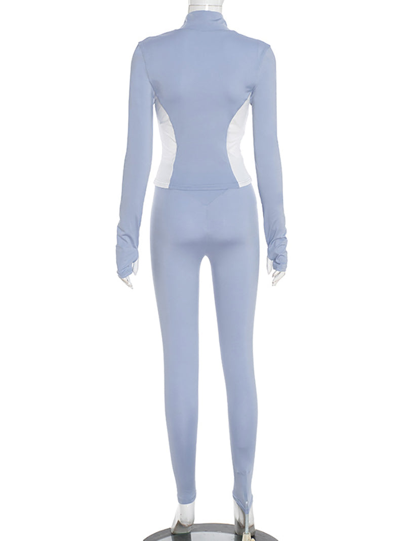 Colorblock Patchwork Sport Casual Two-Piece Set