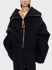 Fashion Loose Spliced Batwing Sleeve Zipper Jacket