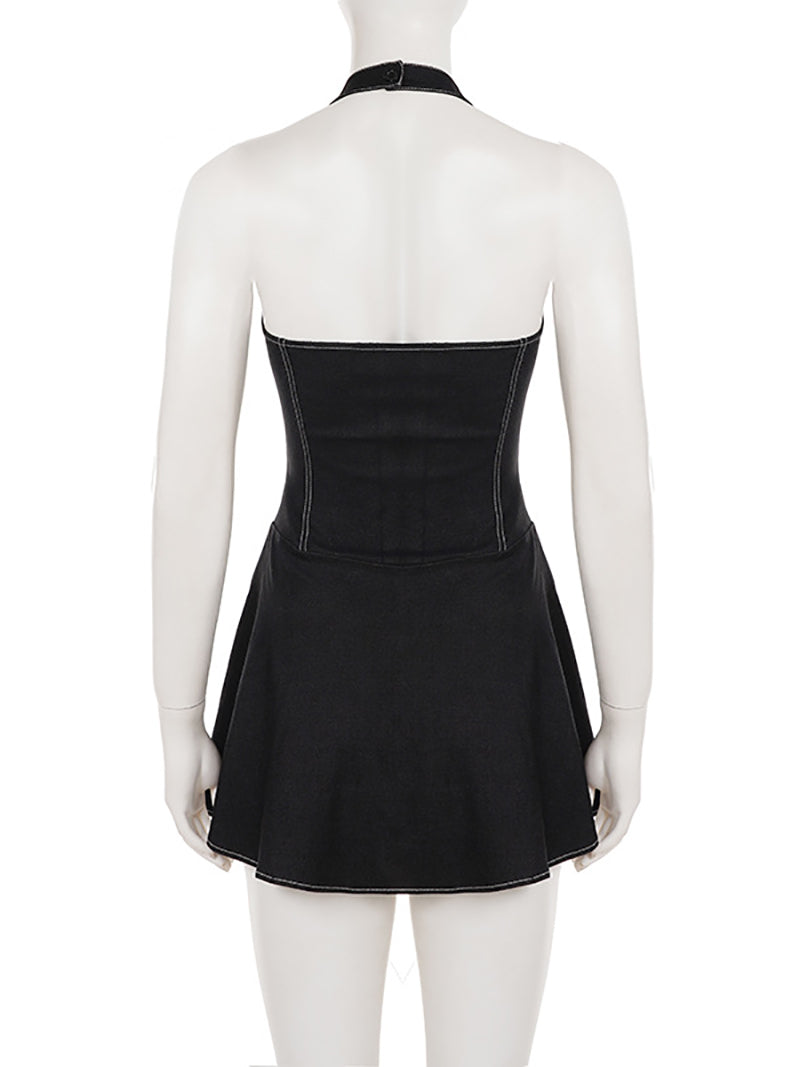 Casual Halter Backless Mini Dress