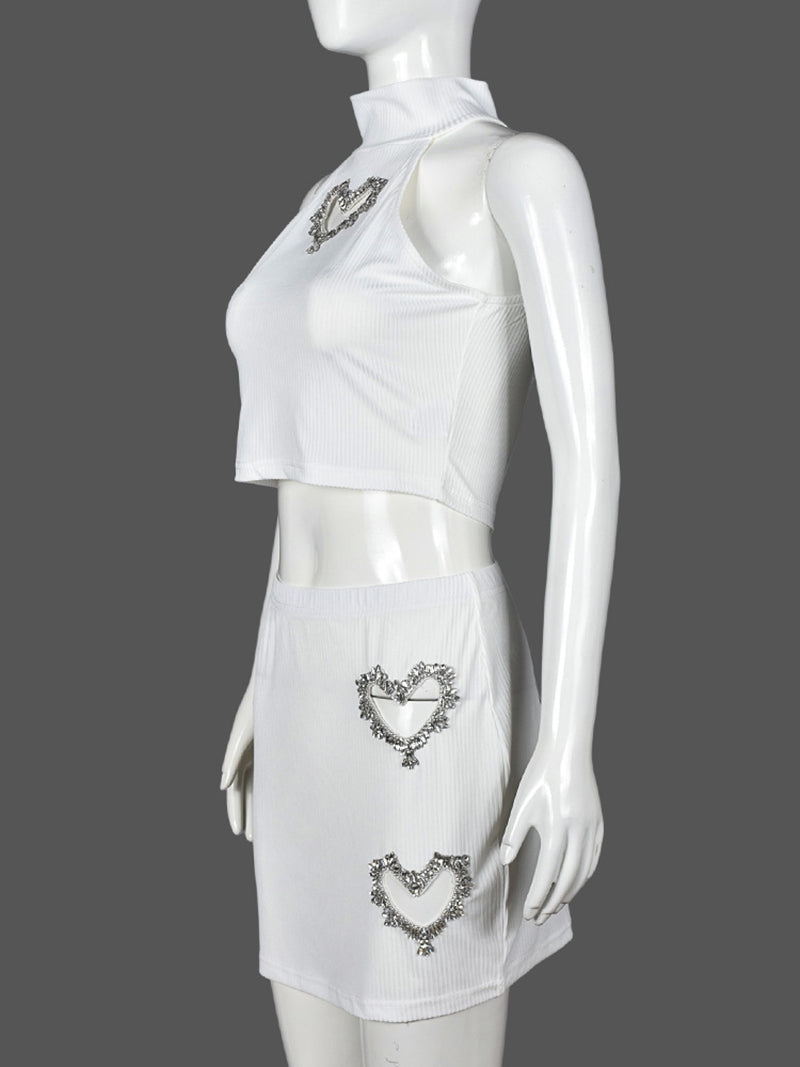 Sexy Hollow out Heart Shaped Vest Short Skirt Set