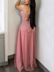 Elegant Strapless Rhinestone Slim Party Dress