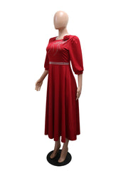 Elegant Round Neck Half Sleeve Cinched Waist Dress