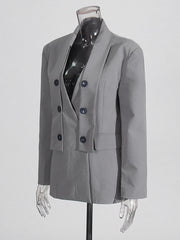 Lavaliere Collar Gabardine Double-Breasted Blazer