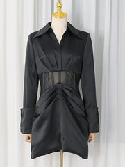 Pleated V Neck Mini Dress-boutique