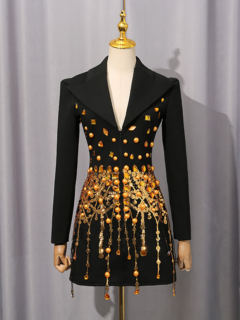 Sparkling Crystal Embellished Blazer Dress