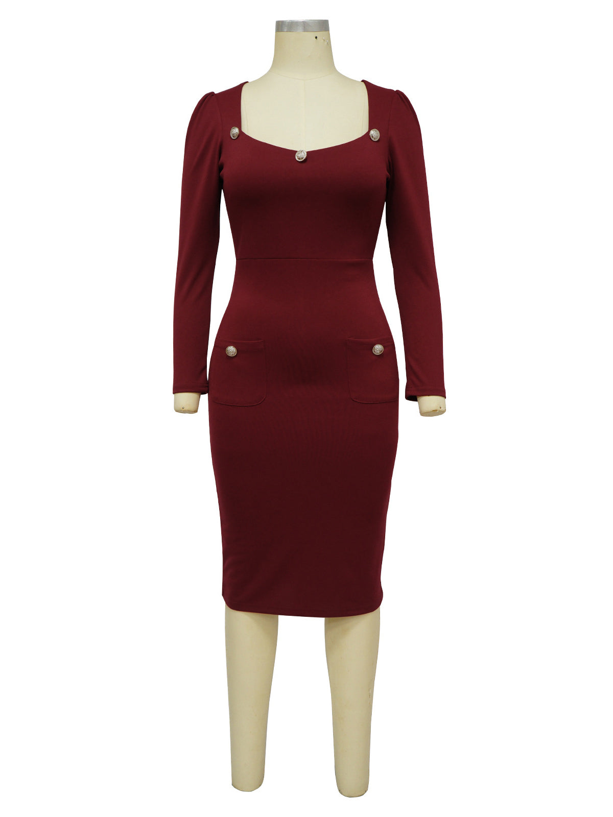 Square Neck Long Sleeve Bodycon Dress