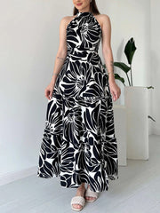 Elegant Print Patchwork High Slit Long Dress