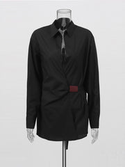Lapel Long Sleeve Cinched Waist Shirt Dress