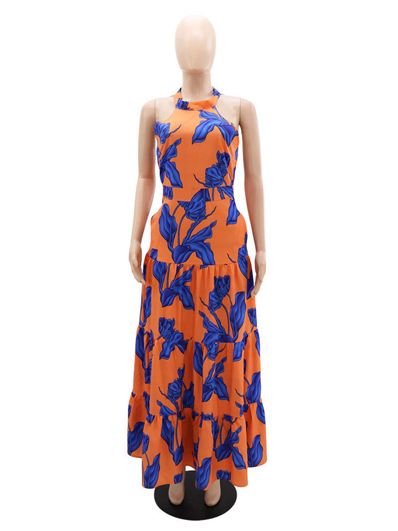 Fashion Print Halter Dress