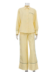 Striped Long Sleeve Loose Shirt And Casual Trousers Set