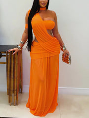 Sexy Mesh See-Through Wrap Chest Slim Maxi Dress