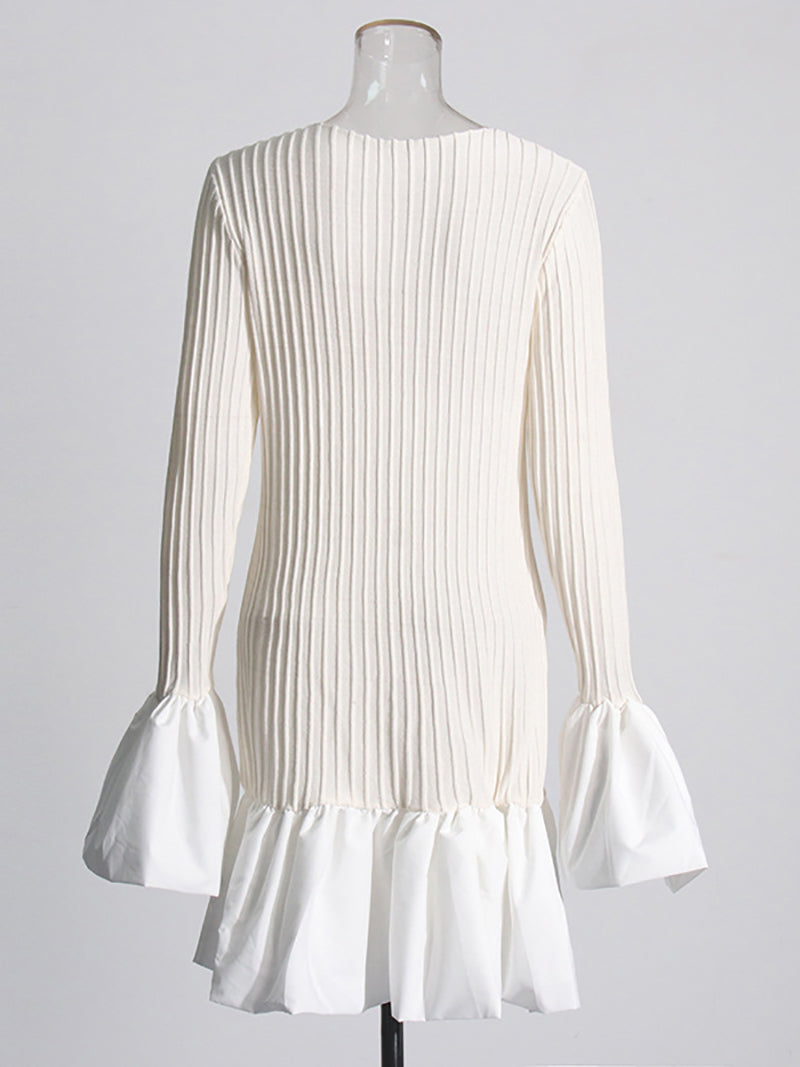 Fashion Round Neck Ruffle Patchwork Mini Dress