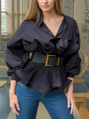 Fashion Ruffles Belt Slim Shirts Tops