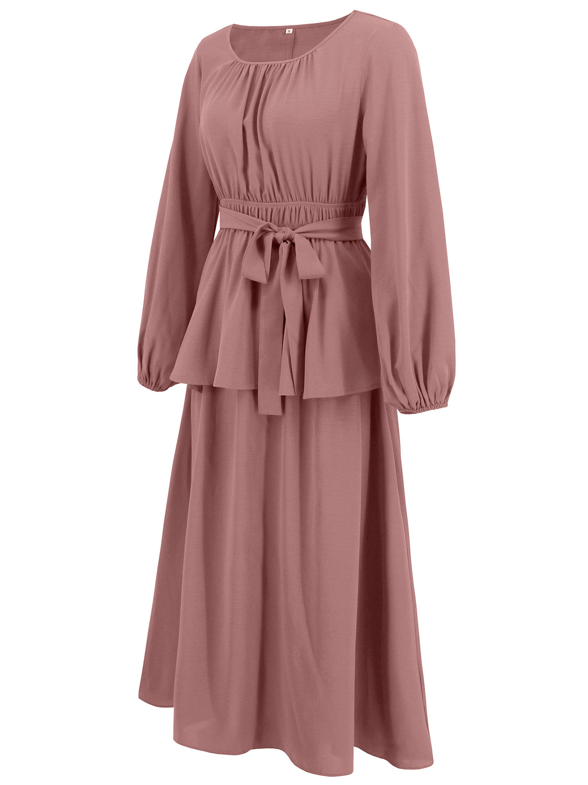 Solid Color Muslim Long Sleeve Midi Skirt Two Piece Set