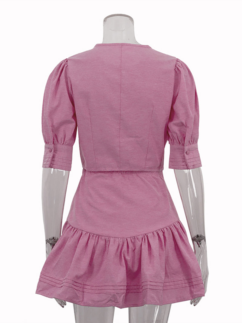 Crop Top And Ruffle High Waist Mini Skirt Set