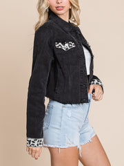 Panther Print Patchwork Denim Jacket Coat