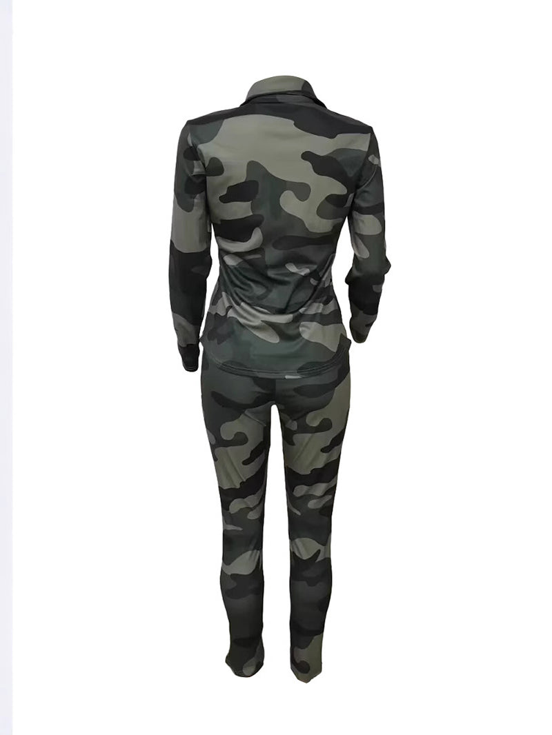 Camo Print Casual Sports Two-piece Set