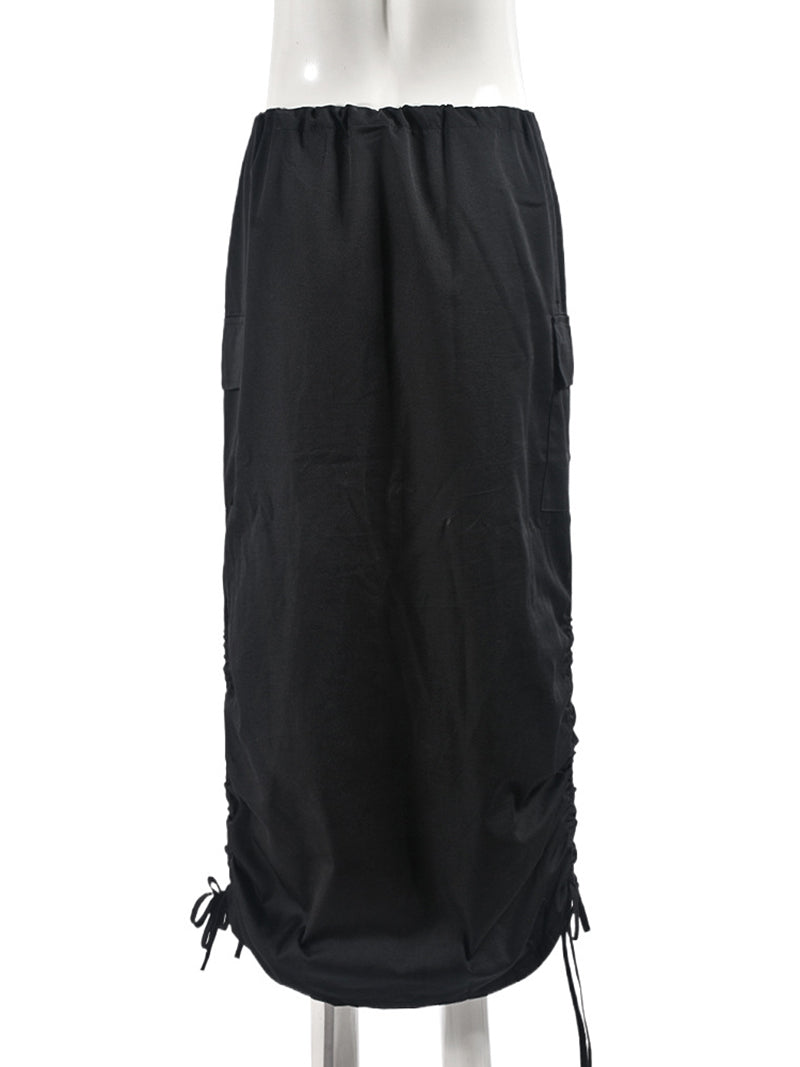 Drawstring Side High Waist Casual Cargo Skirt