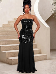 Strapless Sequin Bodice Maxi Dress