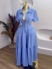 Casual Turn-Down Collar A-line Shirt Dress