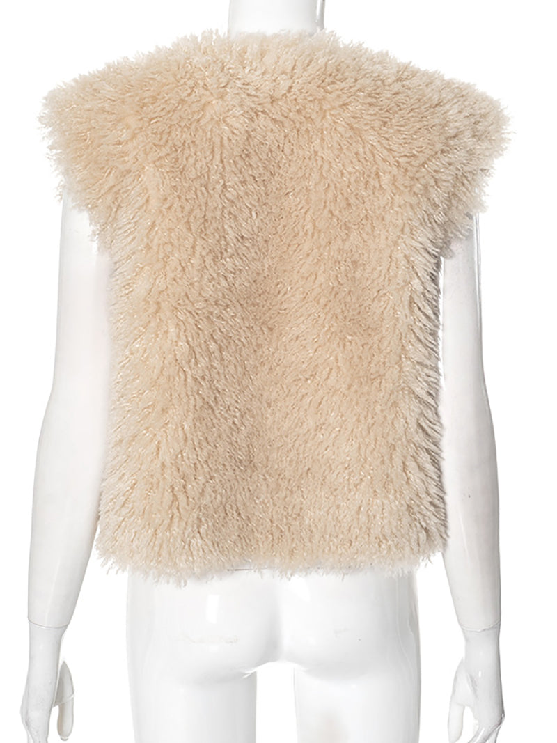 Fashion Cropped Faux Shearling Vest