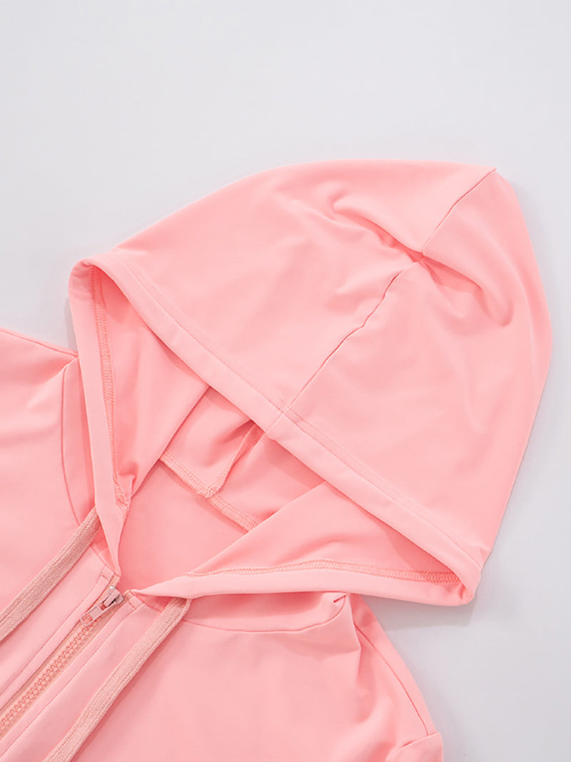 Front Zipper Hooded Crop Top Shorts Casual Set