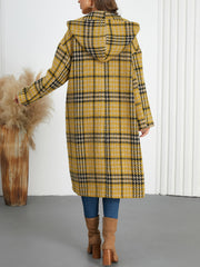 Wool Blend Plaid Lapel Double Breasted Coat