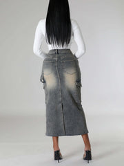 Fashion Elastic Denim Mid Skirt