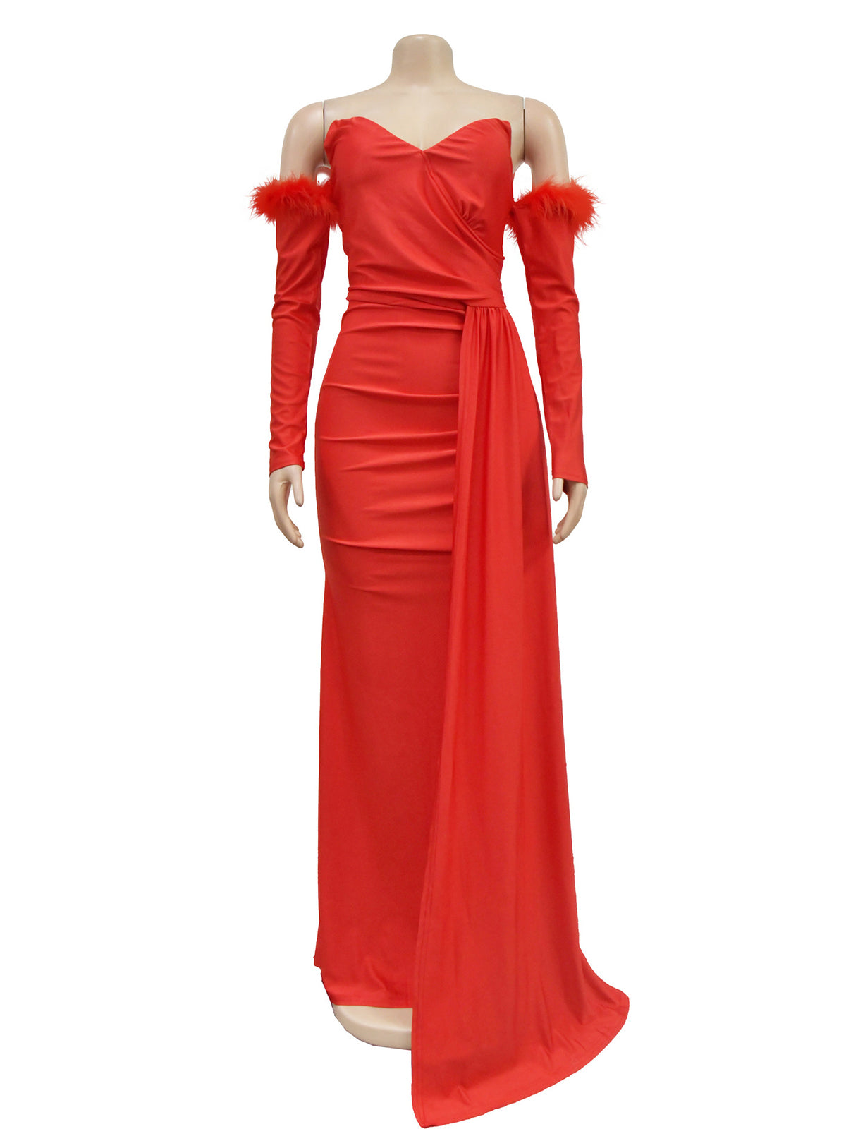 Solid Color Strapless Backless Slit Maxi Dress