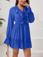 Chic V-Neck Ruffle Long Sleeve Slim Dress