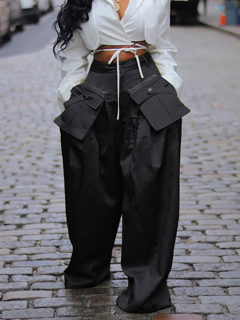 Casual Big Pocket Wide leg Pants