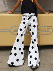 Casual Polka Dot Print Flared Trousers