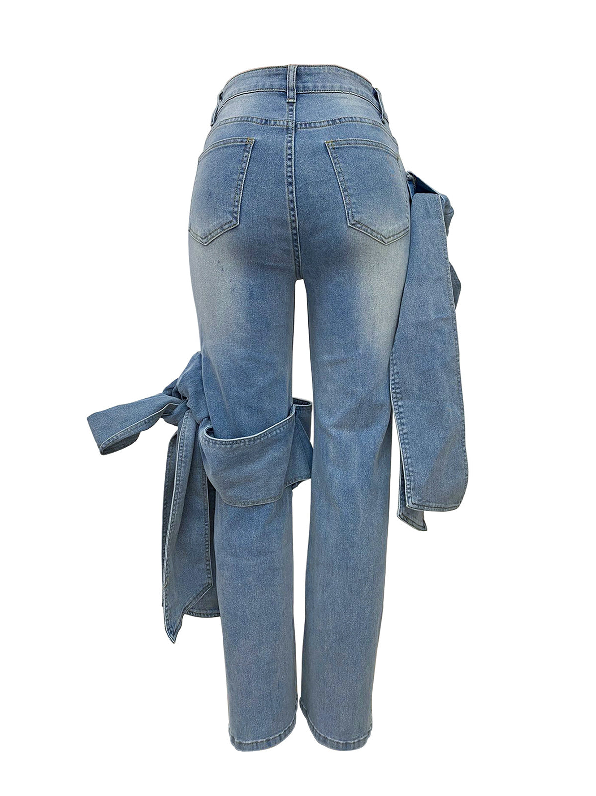 High Waist Bow Knot Straight Leg Casual Jeans