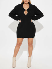 Fashion Chunky Knit Sweater Mini Dress