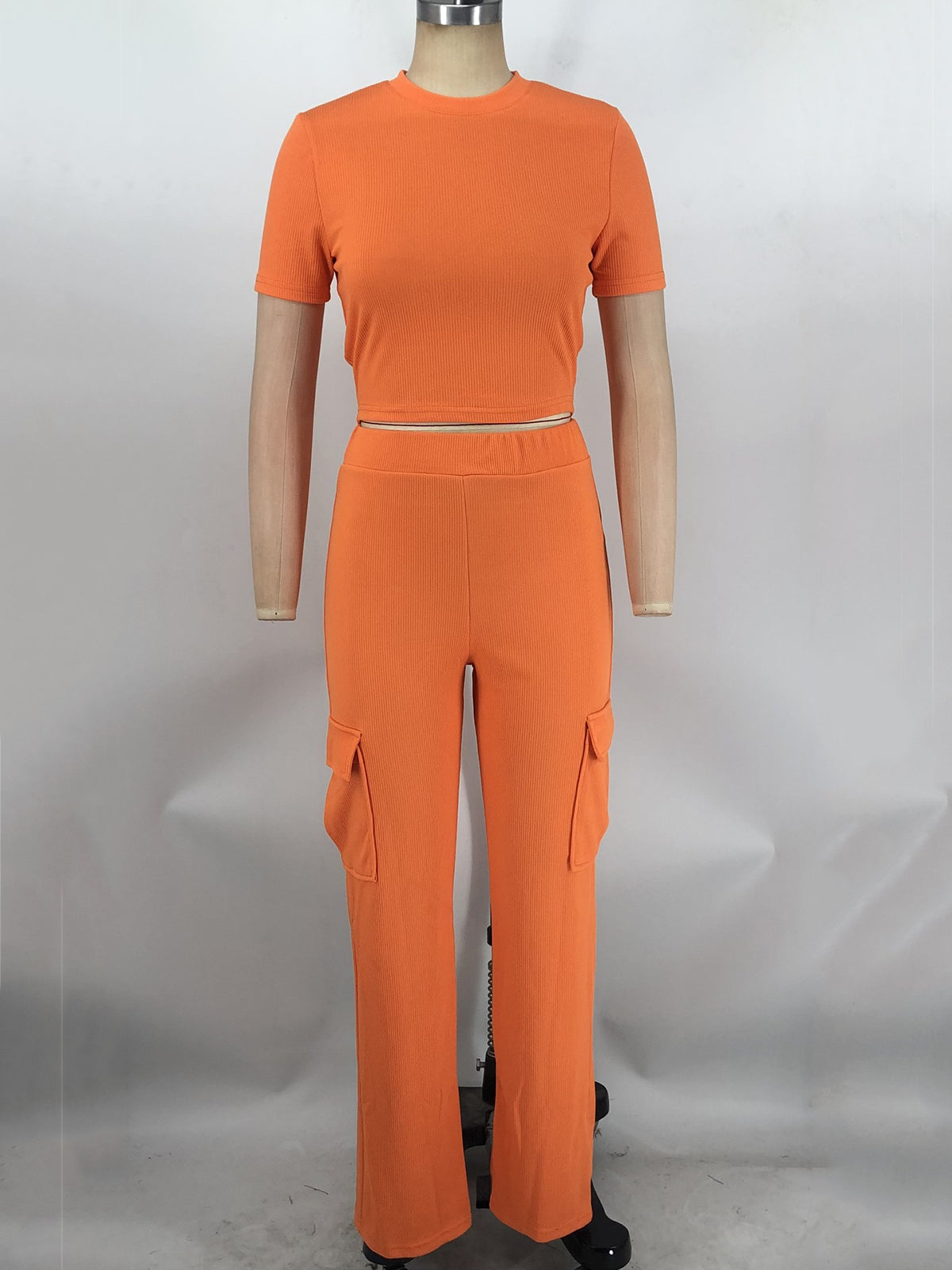 Solid Short Sleeve Top Wide-leg Pants Two-Piece Set