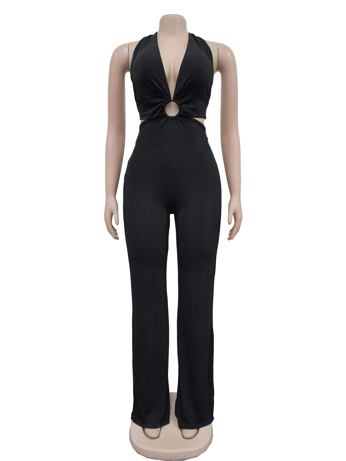 Sexy Solid Color Halter Strap Backless Club Jumpsuits