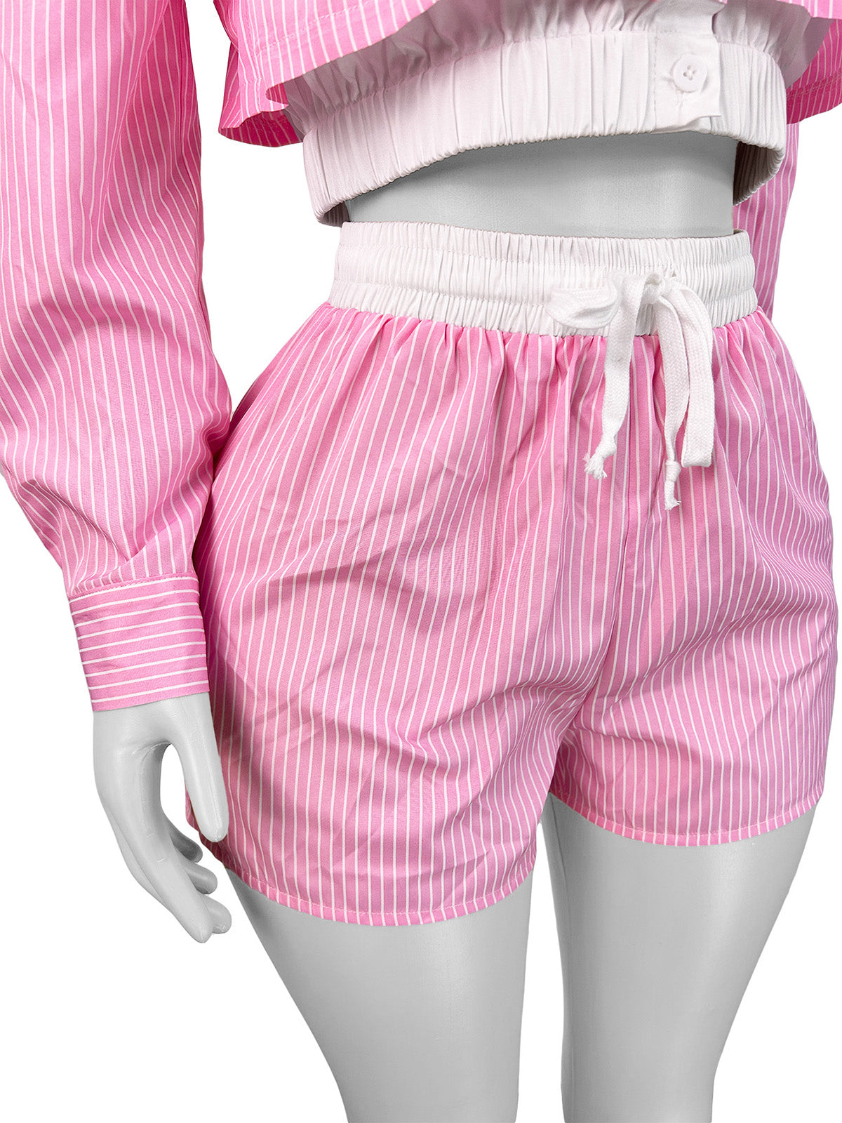 Casual Striped Print Crop Top and Shorts Two Pieces Set