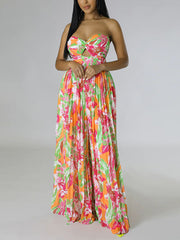 Strapless Print Backless Wide-leg Jumpsuit
