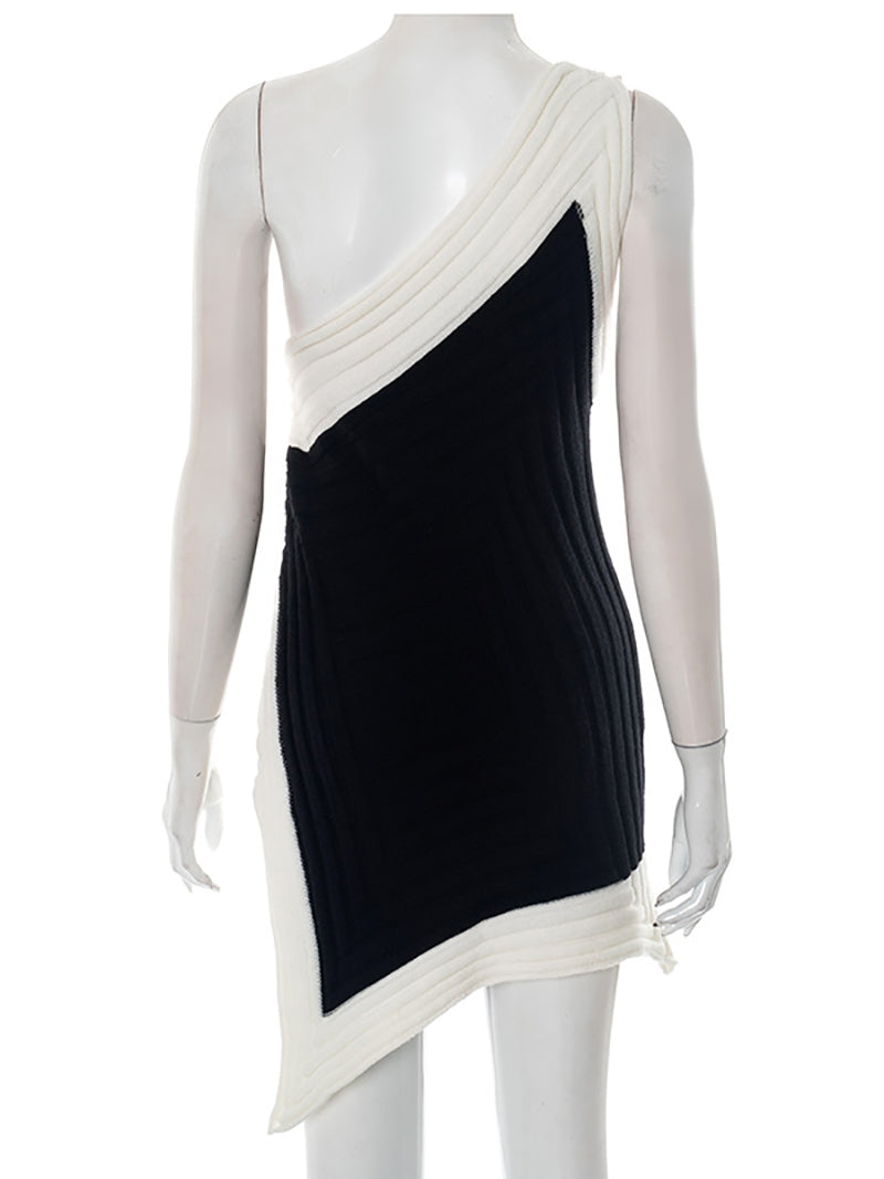 Elegant Sloping Shoulder Irregular Mini Dress