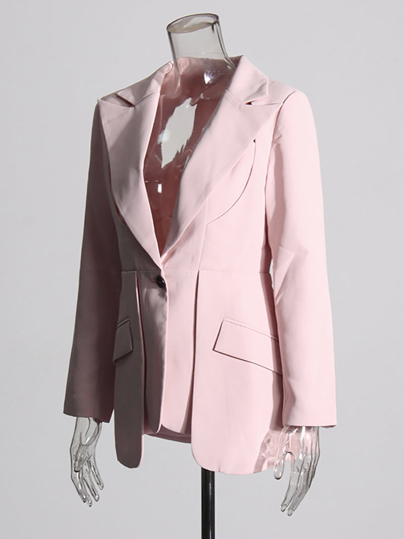 Solid Patchwork Button Minimalist Blazer